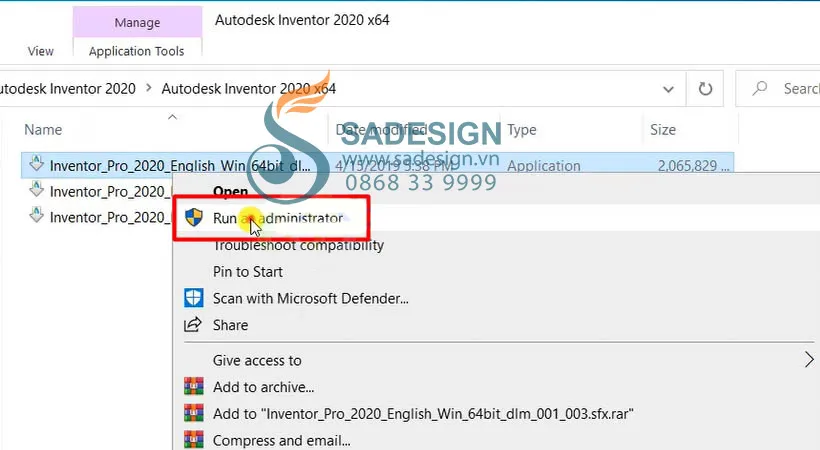 Ảnh chụp màn hình hiển thị file &quot;Setup.exe&quot; trong thư mục cài đặt, bước quan trọng để khởi động trình cài đặt Inventor 2020.