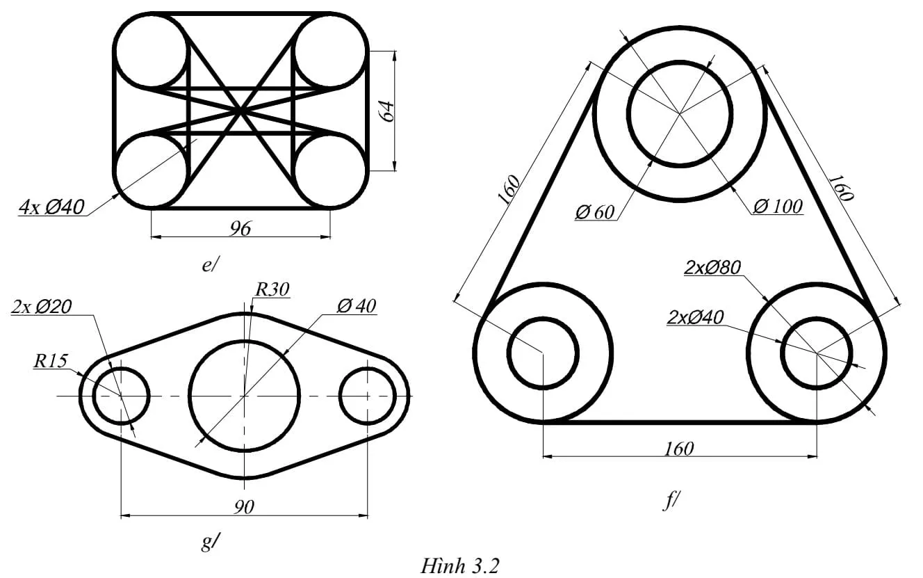Bài tập thực hành AutoCAD 2D số 3.3, minh họa việc áp dụng các lệnh đã học cùng chế độ truy bắt điểm để hoàn thiện các bản vẽ 2D có nhiều chi tiết, đảm bảo sự đồng bộ.