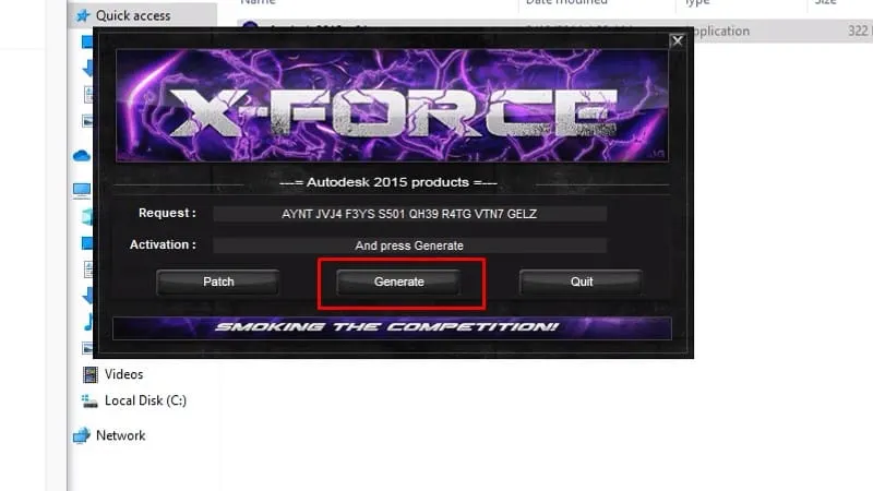 Bấm Generate để tạo mã Activation cho AutoCAD 2015