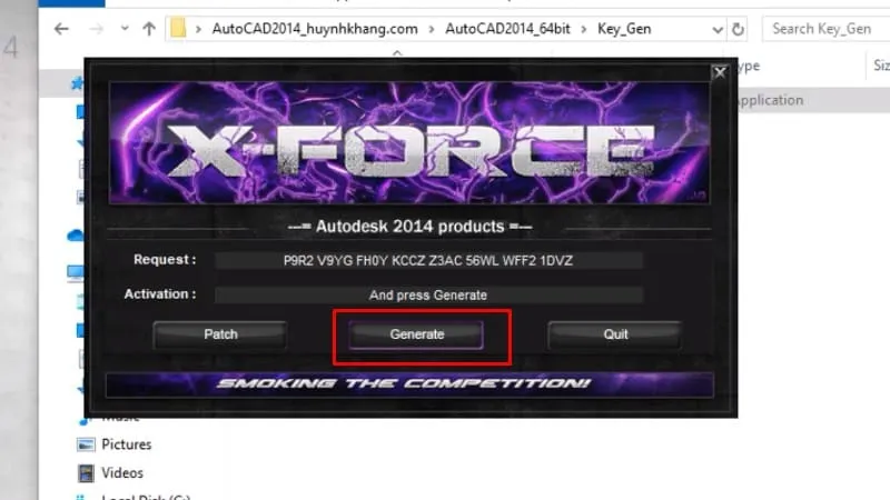 Bấm Generate để tạo mã Activation code cho AutoCAD 2014