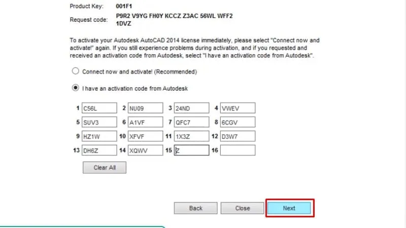 Bấm Next để hoàn tất quá trình kích hoạt bản quyền cho AutoCAD 2014