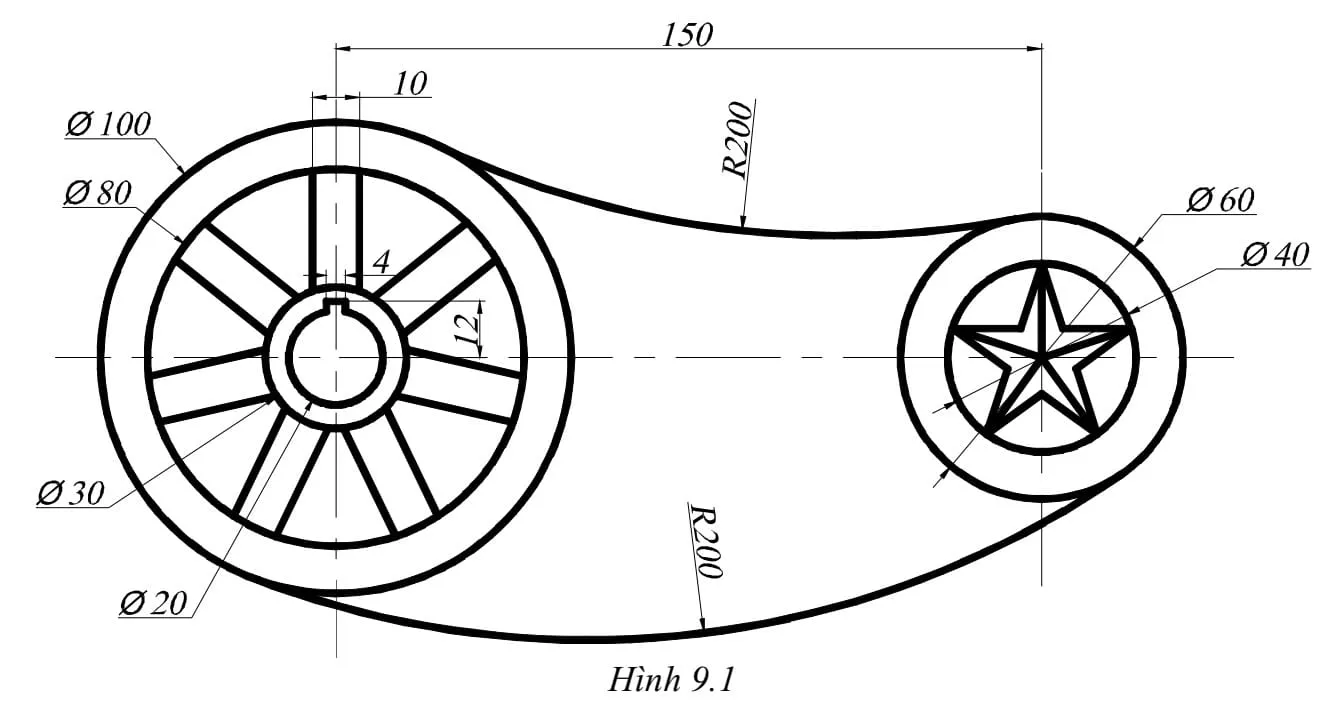 Bản vẽ CAD 2D ôn tập tổng hợp các lệnh cơ bản, thử thách kỹ năng của người mới học AutoCAD