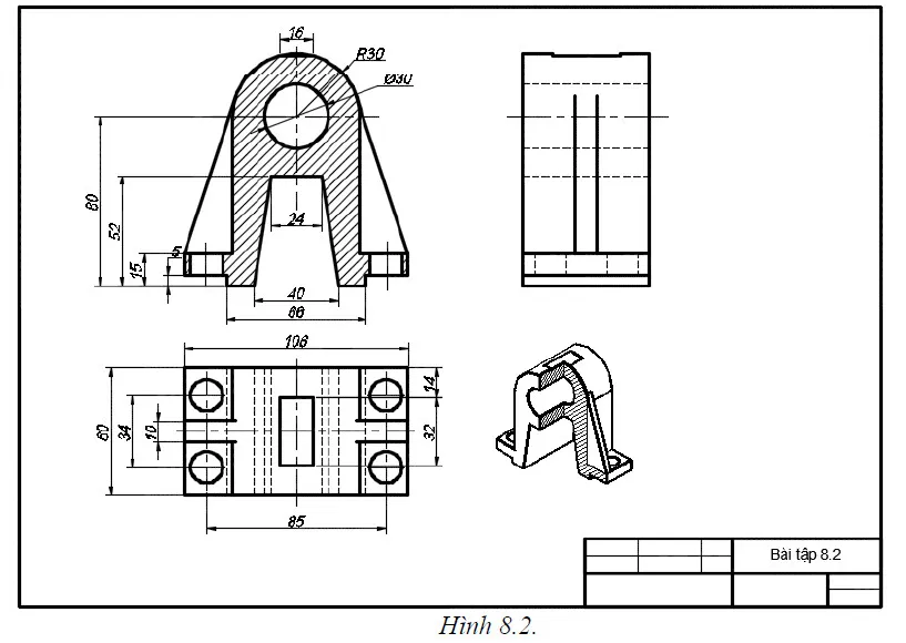 Bản vẽ kỹ thuật hoàn chỉnh của một chi tiết máy, thể hiện độ phức tạp trong thiết kế
