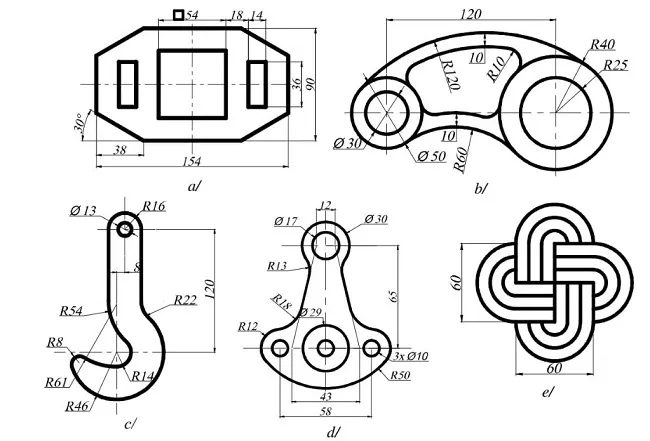 Bản vẽ kỹ thuật với các chi tiết được hiệu chỉnh, thực hành lệnh Offset để tạo đối tượng song song trong CAD