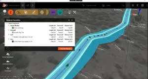 Bảng điều khiển định lượng vật liệu trong InfraWorks 2018, cho phép xuất dữ liệu sang CSV để lập báo cáo và ước tính chi phí dự án hạ tầng.