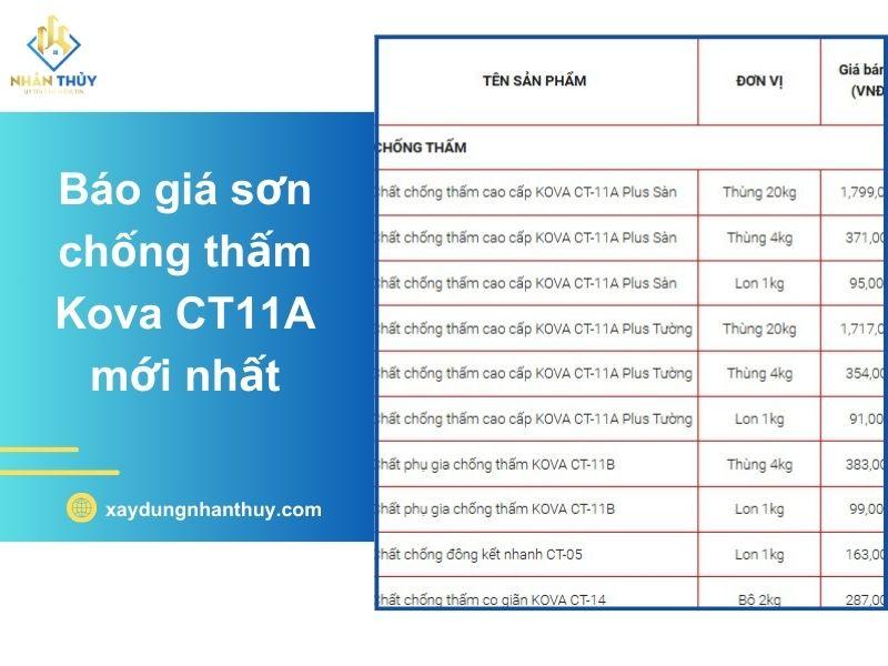 Bảng giá tham khảo các loại sơn chống thấm Kova CT11A cho công trình xây dựng