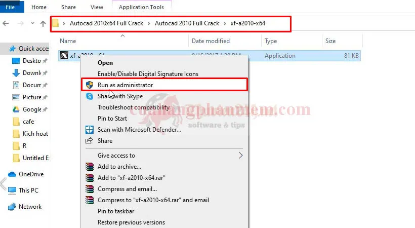 Bắt đầu kích hoạt AutoCAD 2010 bằng cách chạy với quyền quản trị viên trên Windows 7