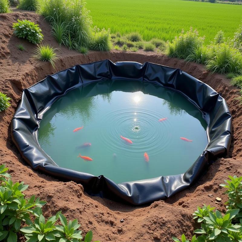 Lớp bạt HDPE màu đen dày được lắp đặt cẩn thận làm lớp lót chống thấm cho một bãi rác công nghiệp, ngăn chặn rò rỉ chất thải độc hại ra môi trường