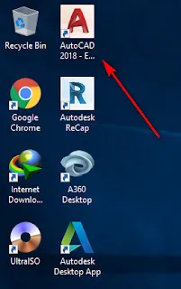 Biểu tượng và giao diện khởi động phần mềm AutoCAD 2018 trên Desktop