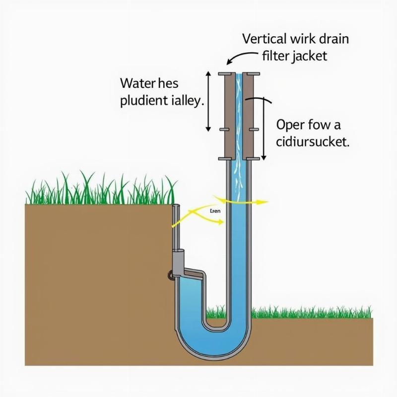 Mô hình bố trí bấc thấm trong giải pháp xử lý nền đất yếu, minh họa các dải bấc thấm được cắm sâu vào lớp đất yếu tạo thành mạng lưới dẫn nước hiệu quả.