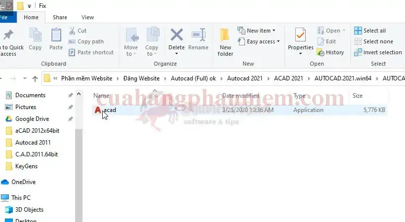 Bước 1 hướng dẫn kích hoạt: Giải nén và sao chép file kích hoạt AutoCAD 2021