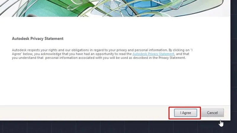 Bước 9: Bấm I Agree để đồng ý với các điều khoản sử dụng khi mở AutoCAD 2016