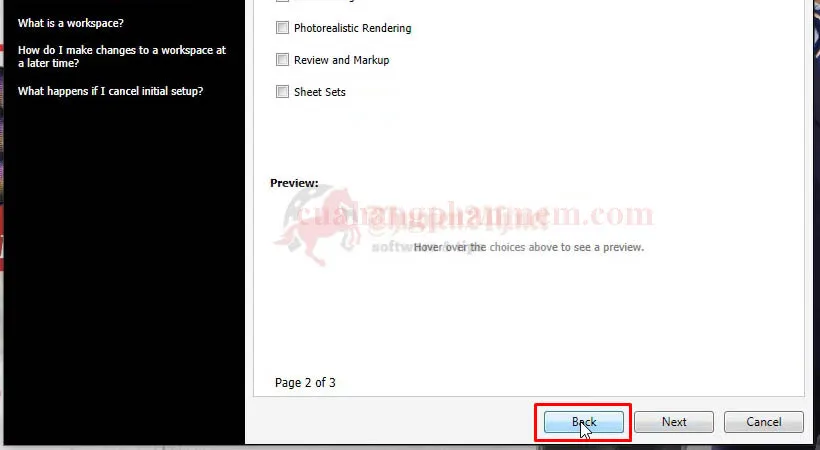 Bước quay lại trong quy trình kích hoạt AutoCAD 2010