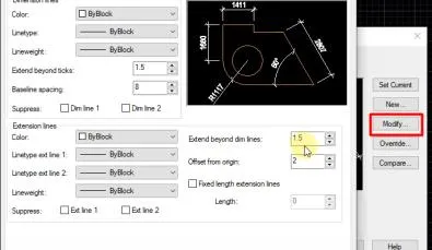 Các thông số của Dimstyle 1:100 đã được thiết lập hoàn chỉnh tự động bởi AutoLisp