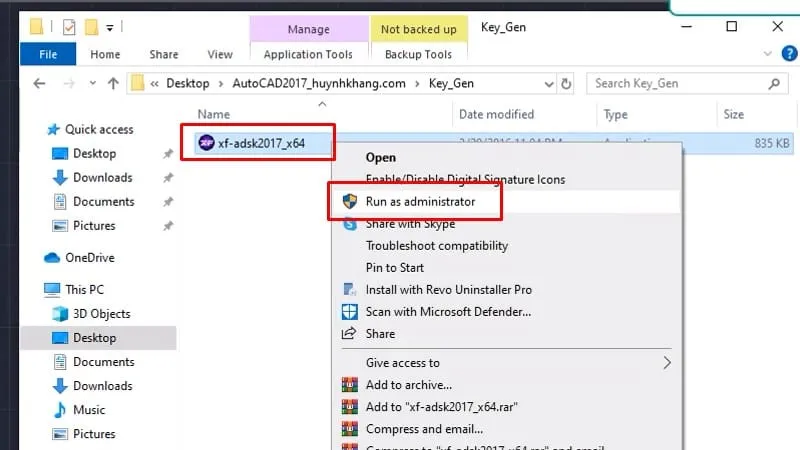 Chạy công cụ kích hoạt AutoCAD 2017 với quyền administrator