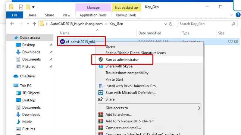 Chạy công cụ kích hoạt (Keygen) với quyền quản trị viên trên Windows 10