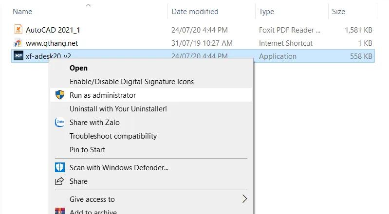 Chạy công cụ tạo mã kích hoạt (Crack) cho AutoCAD Electrical 2021
