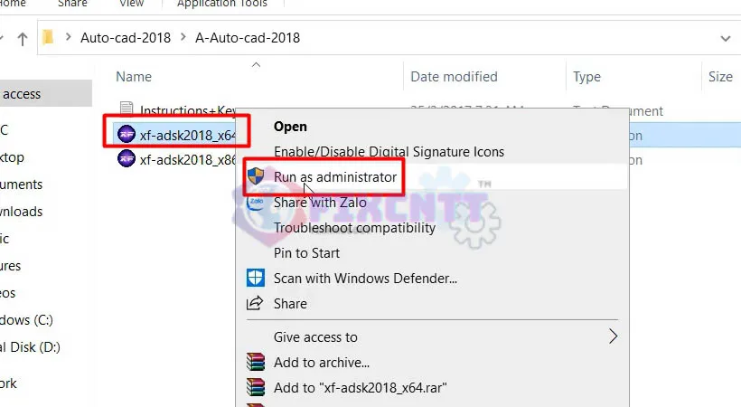 Chạy file keygen của AutoCAD 2018 bằng quyền quản trị để tiến hành kích hoạt