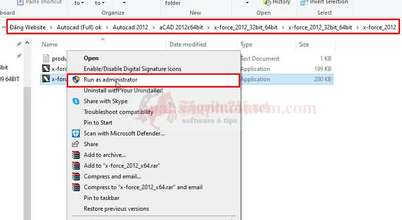 Chạy file kích hoạt (keygen) dưới quyền Administrator để tiến hành crack phần mềm AutoCAD 2012.
