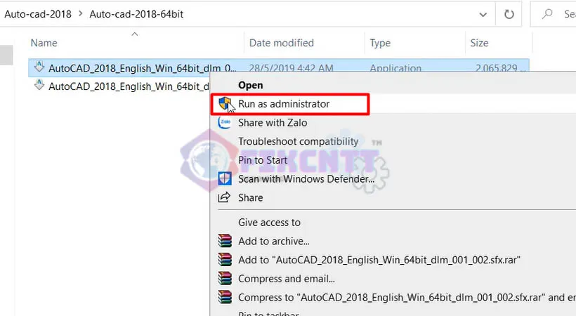 Chạy file Setup của AutoCAD 2018 với quyền quản trị để bắt đầu cài đặt