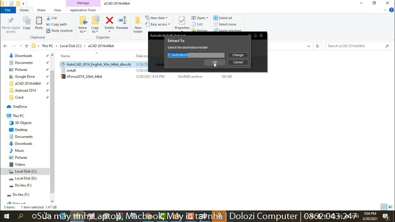 Chạy file Setup.exe để bắt đầu quá trình cài đặt Autocad 2014, bước quan trọng trong hướng dẫn crack cad 2014