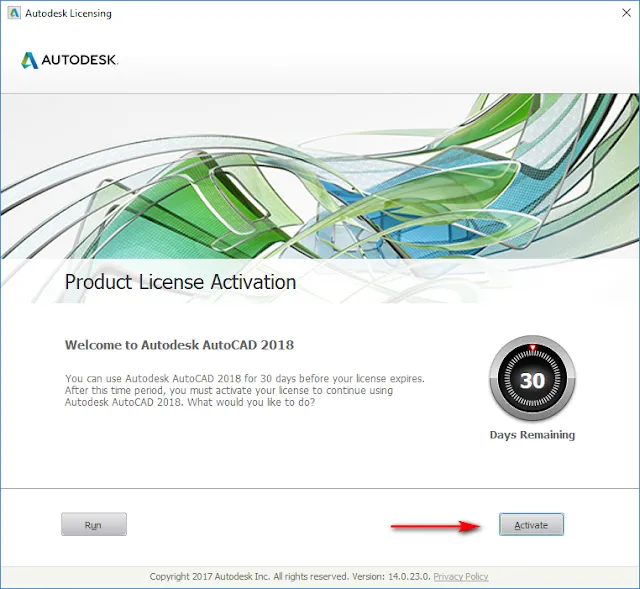 Chọn Activate để bắt đầu quá trình kích hoạt bản quyền AutoCAD 2018