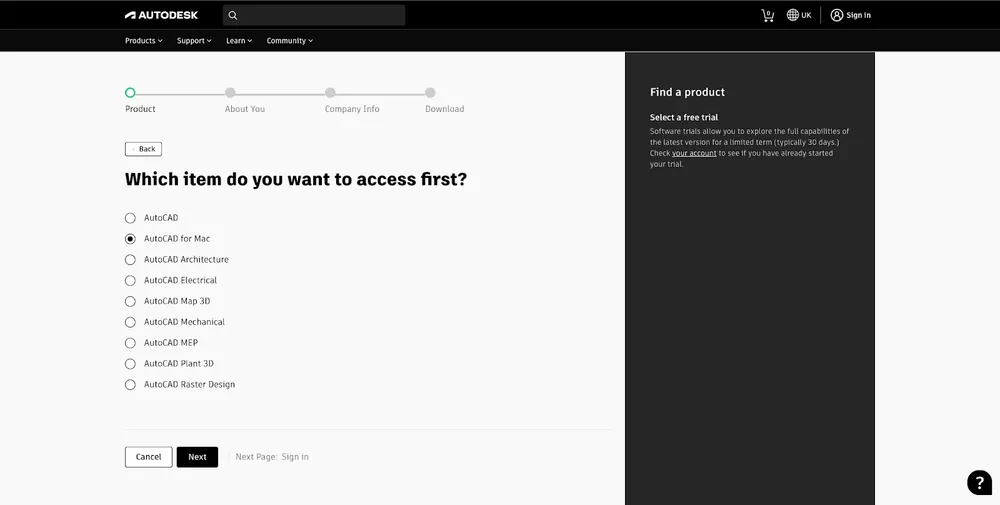 Chọn AutoCAD for Mac để cài đặt phần mềm thiết kế cho MacBook