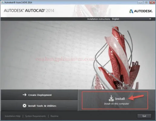 Chọn Install để bắt đầu quá trình cài đặt phần mềm AutoCAD 2014