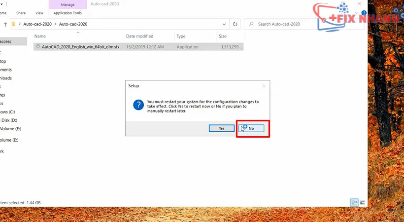 Chọn không khởi động lại máy tính sau cài đặt AutoCAD 2020
