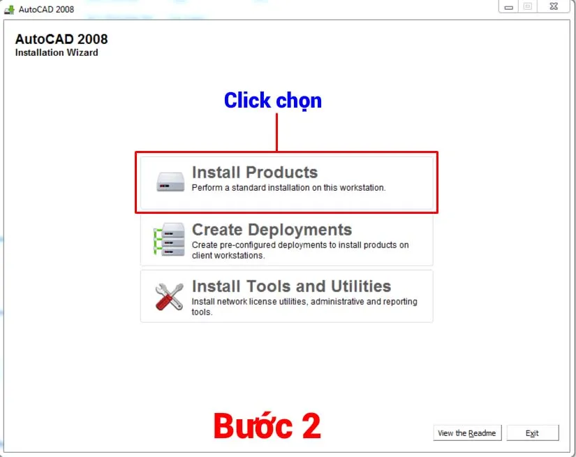 Chọn mục Install Products trong trình cài đặt AutoCAD 2008 64 bit