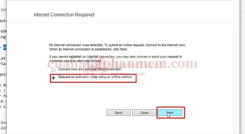 Chọn tùy chọn 'I have an activation code from Autodesk' để nhập mã kích hoạt thủ công cho AutoCAD 2017, rồi nhấn 'Next'