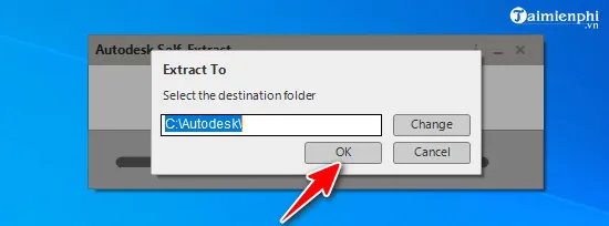 Cửa sổ Extract to để chọn hoặc thay đổi đường dẫn giải nén file cài đặt AutoCAD 2021