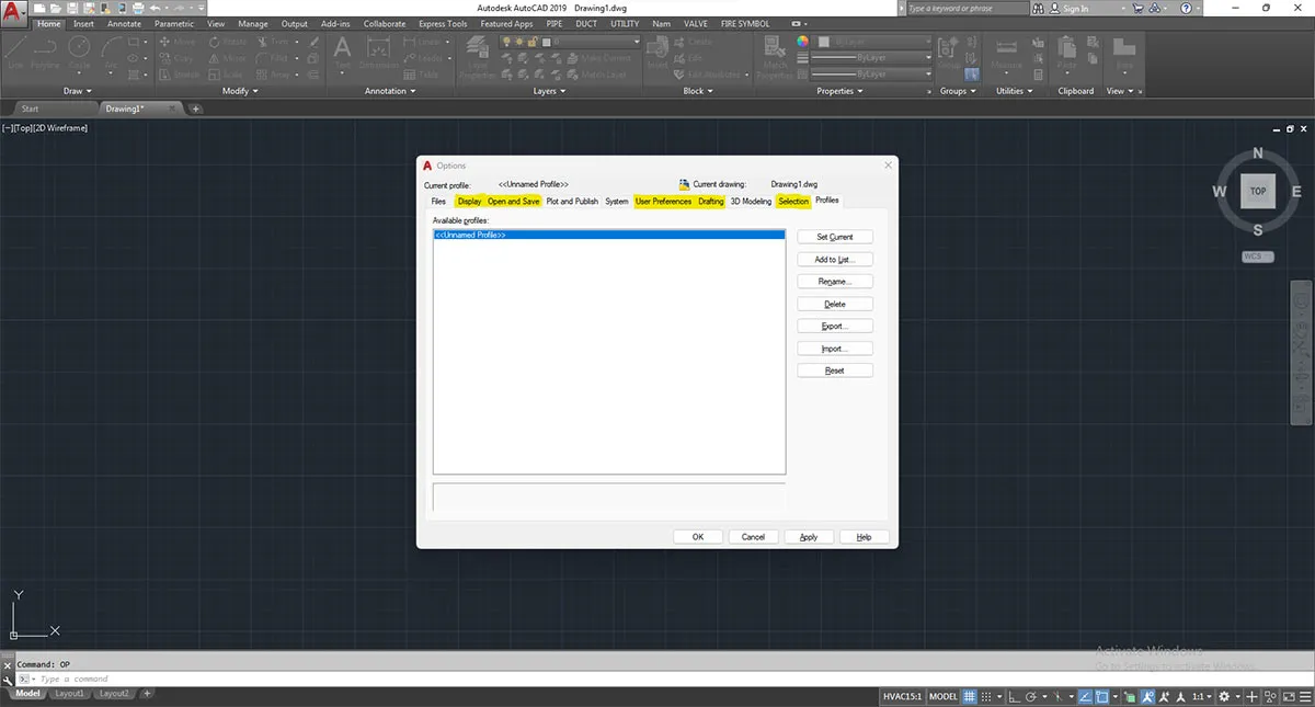 Cửa sổ Options trong AutoCAD, hiển thị các tùy chọn thiết lập giao diện classic để người dùng tùy chỉnh.