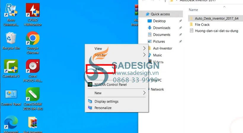 Dán các file cài đặt Inventor 2017 đã cắt vào màn hình Desktop