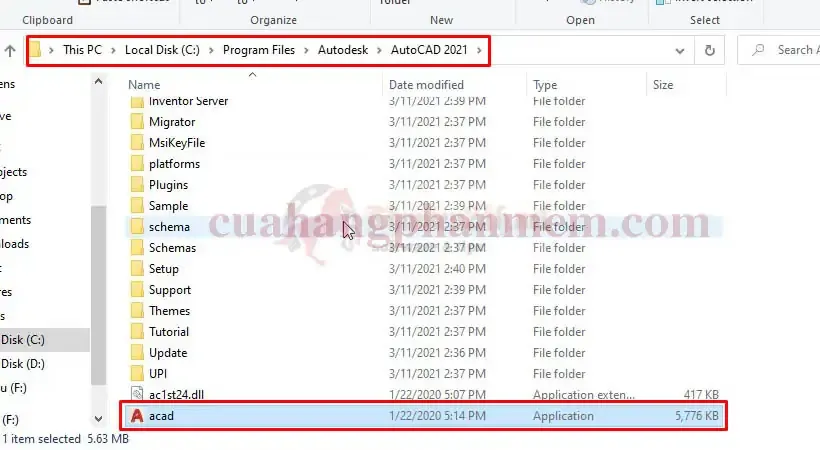 Dán file kích hoạt AutoCAD 2021 vào thư mục cài đặt