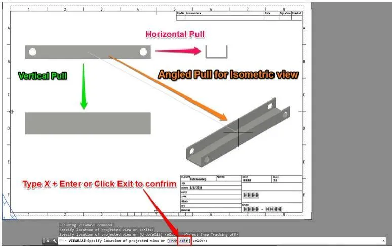 Điều chỉnh tỷ lệ và vị trí của các chế độ xem mô hình 3D trên bản vẽ kỹ thuật trong AutoCAD 2020 để tối ưu hóa không gian.