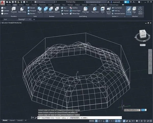 Đối tượng 3D sau khi áp dụng lệnh Fillet Edge trong AutoCAD 2020, hiển thị các cạnh đã được bo tròn.