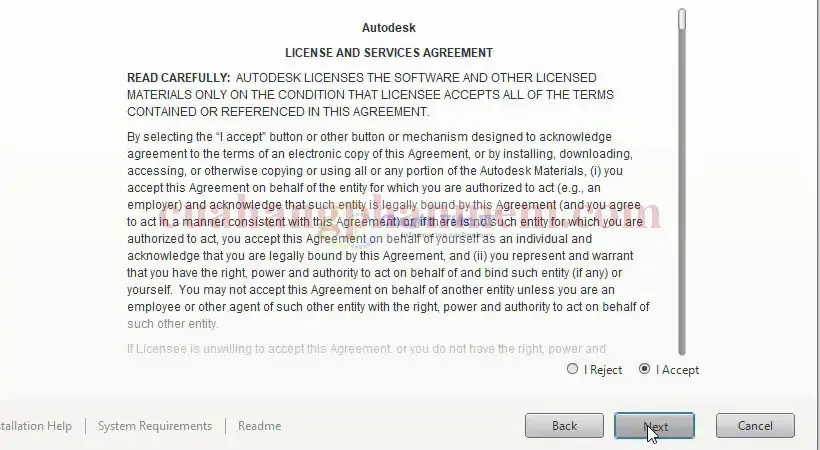 Đồng ý các điều khoản cài đặt AutoCAD 2017 để tiếp tục