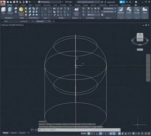 Dựng hình cầu và hình trụ chuẩn bị hợp nhất trong AutoCAD 2020