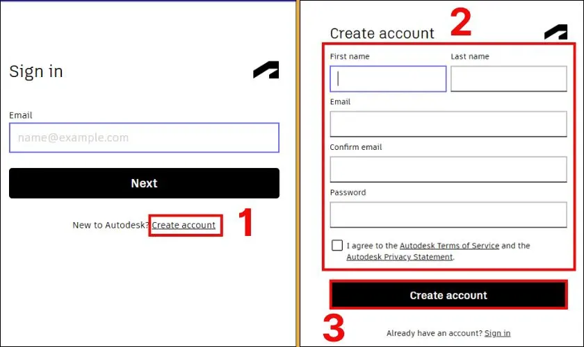 Form đăng ký tài khoản Autodesk dành cho sinh viên, cần điền đầy đủ thông tin cá nhân và trường học