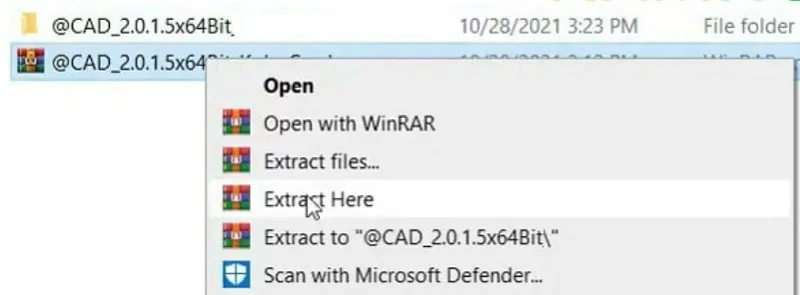 Giải nén file cài đặt AutoCAD 2015 bằng cách chọn Extract Here