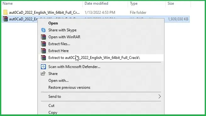 Giải nén file cài đặt AutoCAD 2022