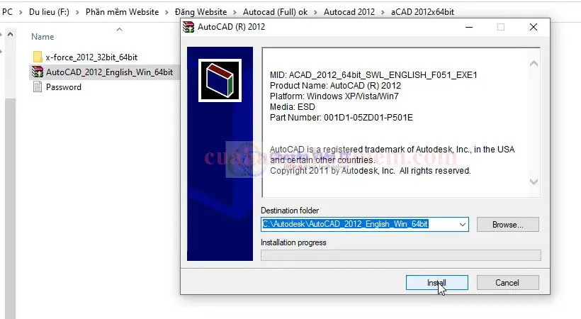 Giải nén file cài đặt phần mềm AutoCAD 2012 sau khi tải về để bắt đầu quá trình cài đặt.