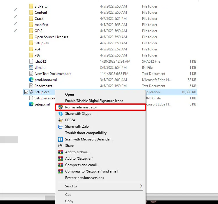Giải nén file cài đặt Revit