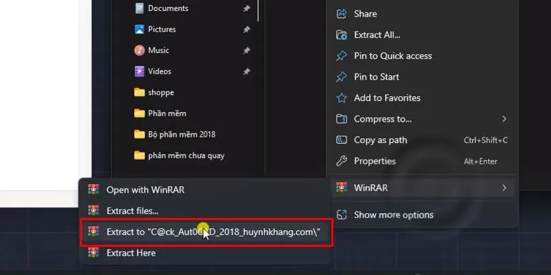 Giải nén thư mục chứa công cụ kích hoạt phần mềm AutoCAD 2018 (keygen)