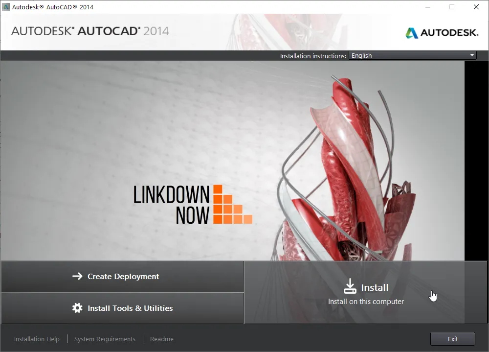 Giao diện bước đầu cài đặt AutoCAD 2014 64bit trên hệ điều hành Windows