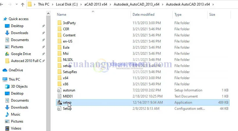 Giao diện chạy file Setup để khởi động quá trình cài đặt phần mềm AutoCAD 2013