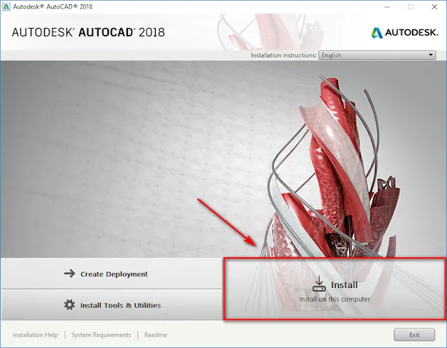 Giao diện chính để bắt đầu cài đặt phần mềm AutoCAD 2018 sau khi giải nén.