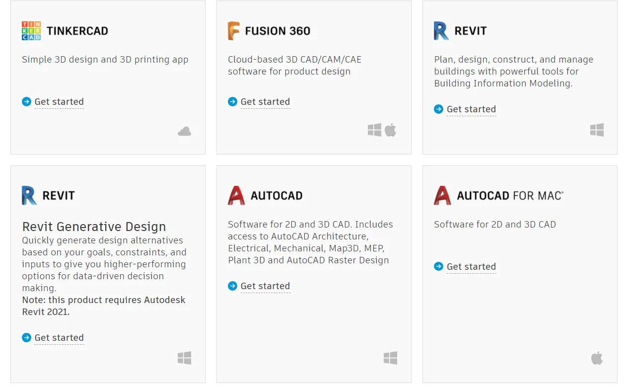 Giao diện chọn phần mềm Autodesk để bắt đầu đăng ký tài khoản sinh viên và cài AutoCAD