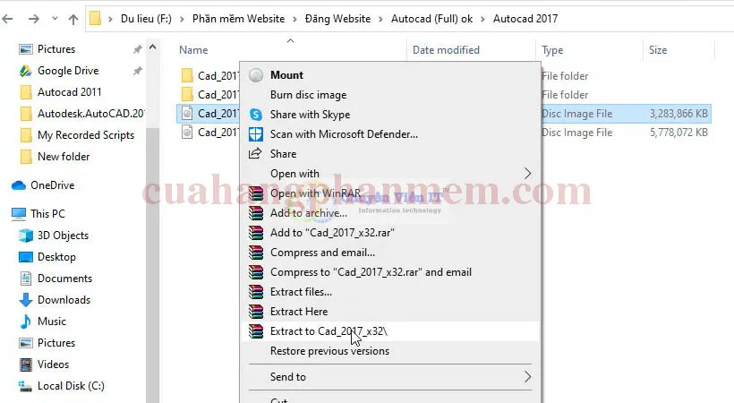 Giao diện giải nén file cài đặt phần mềm AutoCAD 2017, bước đầu tiên để tải và cài đặt phần mềm thiết kế
